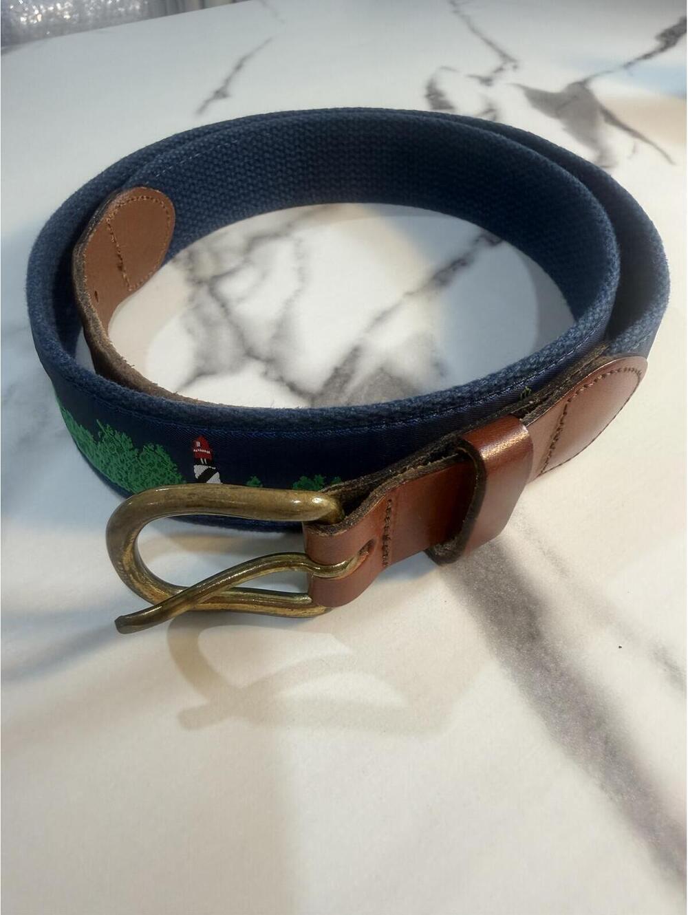Vintage Leather Man Lighthouse Pattern Leather Belt 1990s